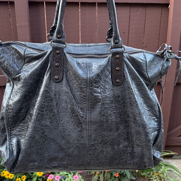 🔥RARE XL🔥Balenciaga City Tote Extra Large 50cm Black Gunmetal Crinkled Leather - Picture 4 of 17